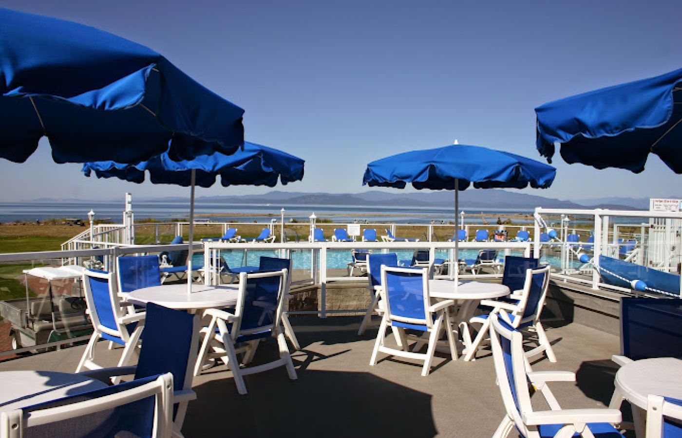 Pool at Surfside RV Resort overlooking the Georgia Strait