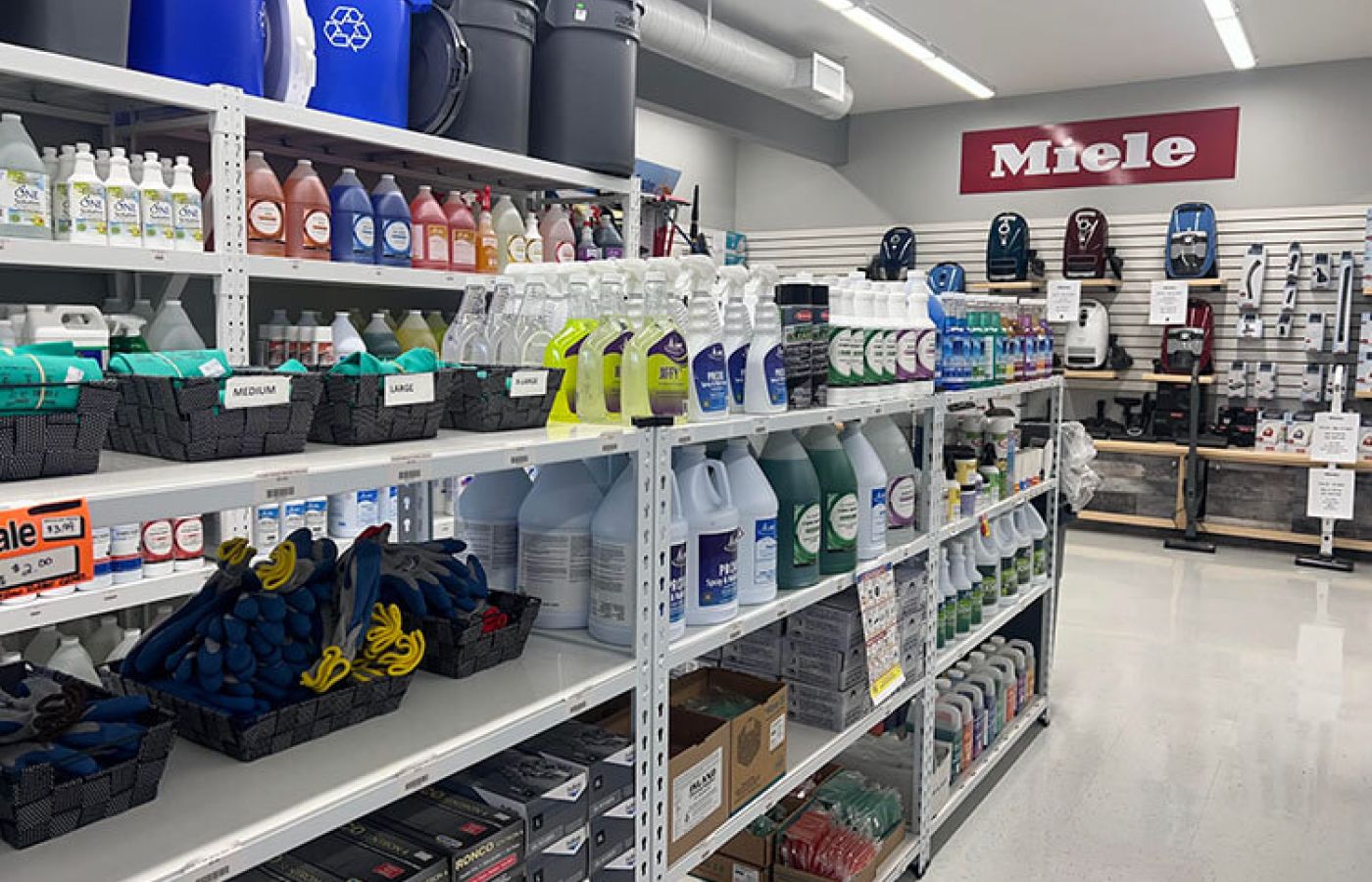 Display of cleaning supplies at Island Cleaning Supplies
