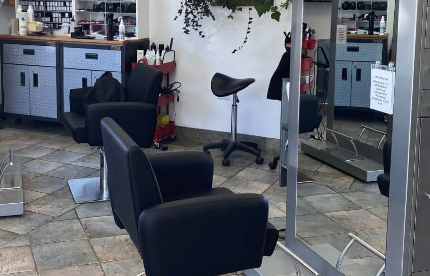 Headmasters Salon chairs and inside salon