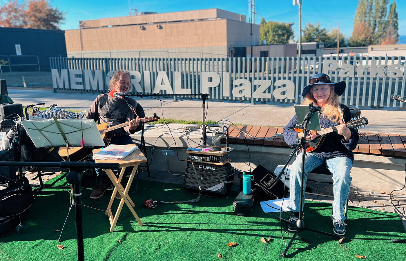 people playing instruments outside