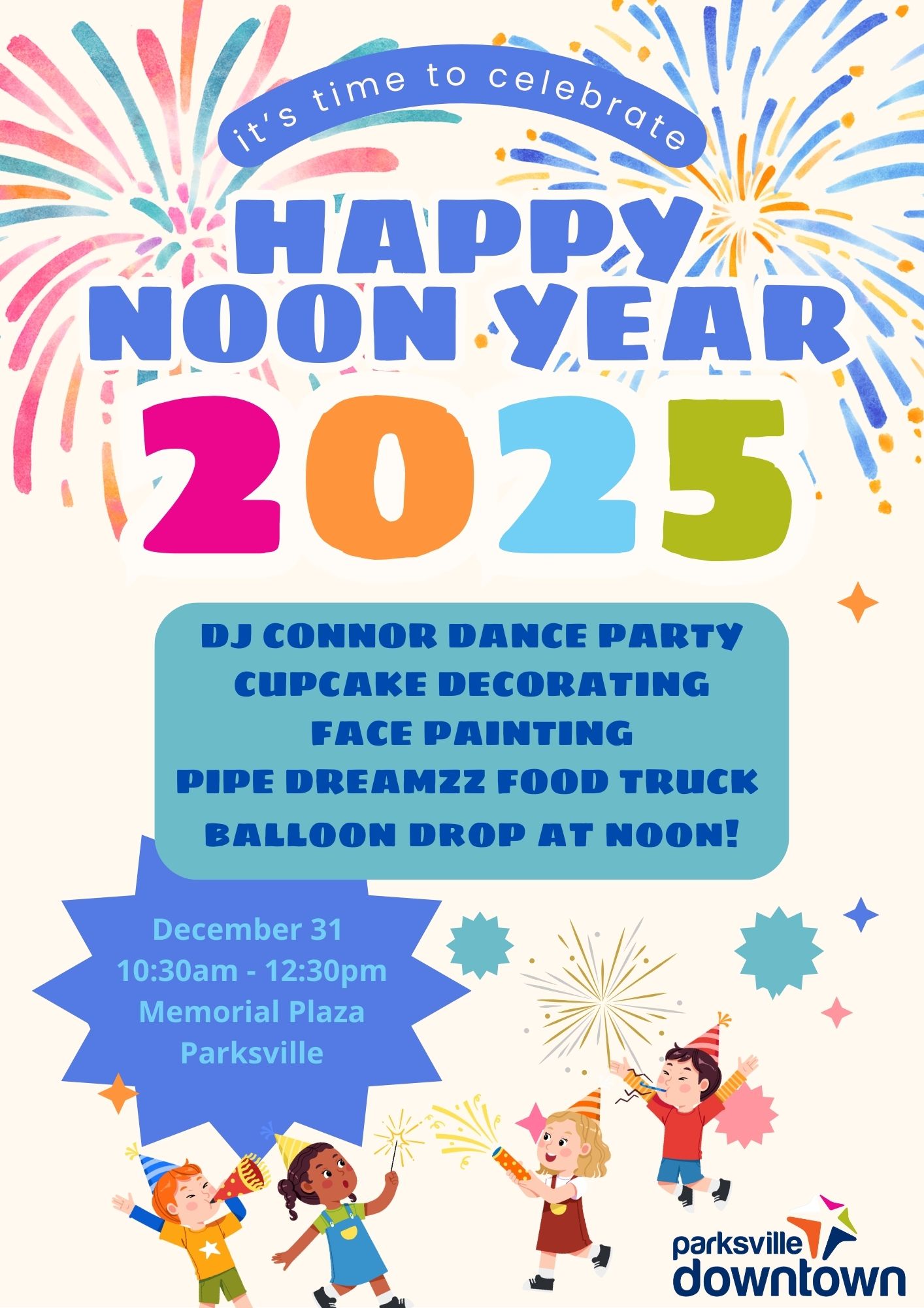 Parksville Downtown Happy Noon Year 2025 graphic