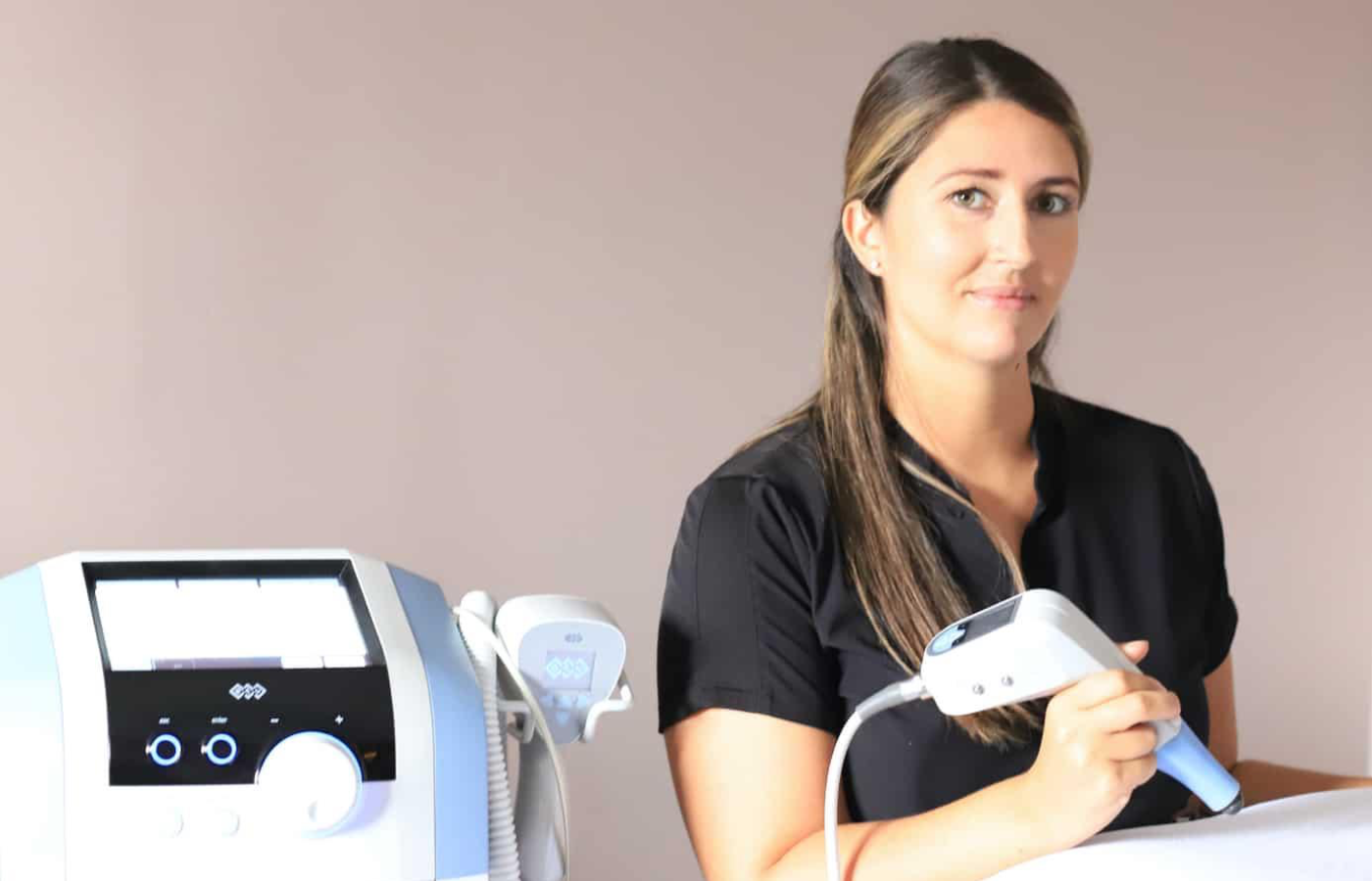 a woman with a machine
